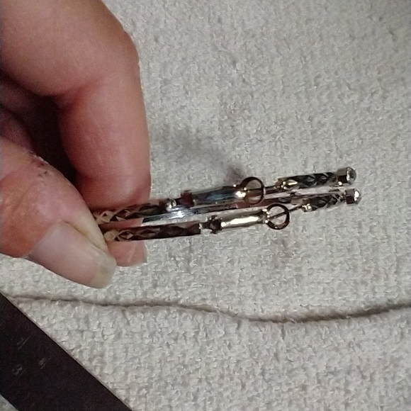 Huge large silvertone crystal hoop wire earrings - Picture 3 of 5